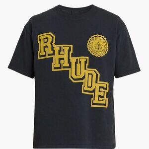 Rhude Collegiate Crest T-Shirt .

Size small but fits like a medium.